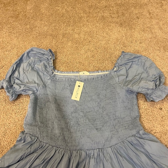 Holipick Square Neck Smocked Top A-line Dress with Puff Sleeves - Picture 4 of 11